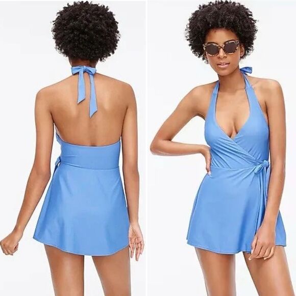 NWT J. Crew Halter Wrap Swim Dress Size 6 One Piece Skirted Swimsuit Iris Maroon - Picture 10 of 12